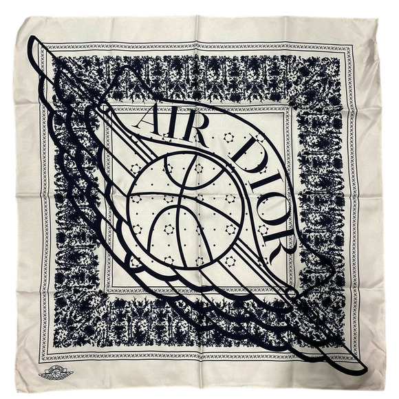 Air Dior Jordaan Wing Basketball White Navy Blue Silk Bandana Scarf Wrap 22 x 23 - Picture 1 of 5